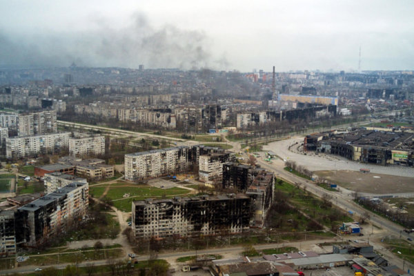 An aerial view taken on April 12, 2022, shows the city of Mariupol, during Russia's military invasion launched on Ukraine. - Russian troops on April 12 intensified their campaign to take the port city of Mariupol, part of an anticipated massive onslaught across eastern Ukraine, as the Russian president made a defiant case for the war on Russia's neighbour. (Photo by Andrey BORODULIN / AFP) (Photo by ANDREY BORODULIN/AFP via Getty Images)